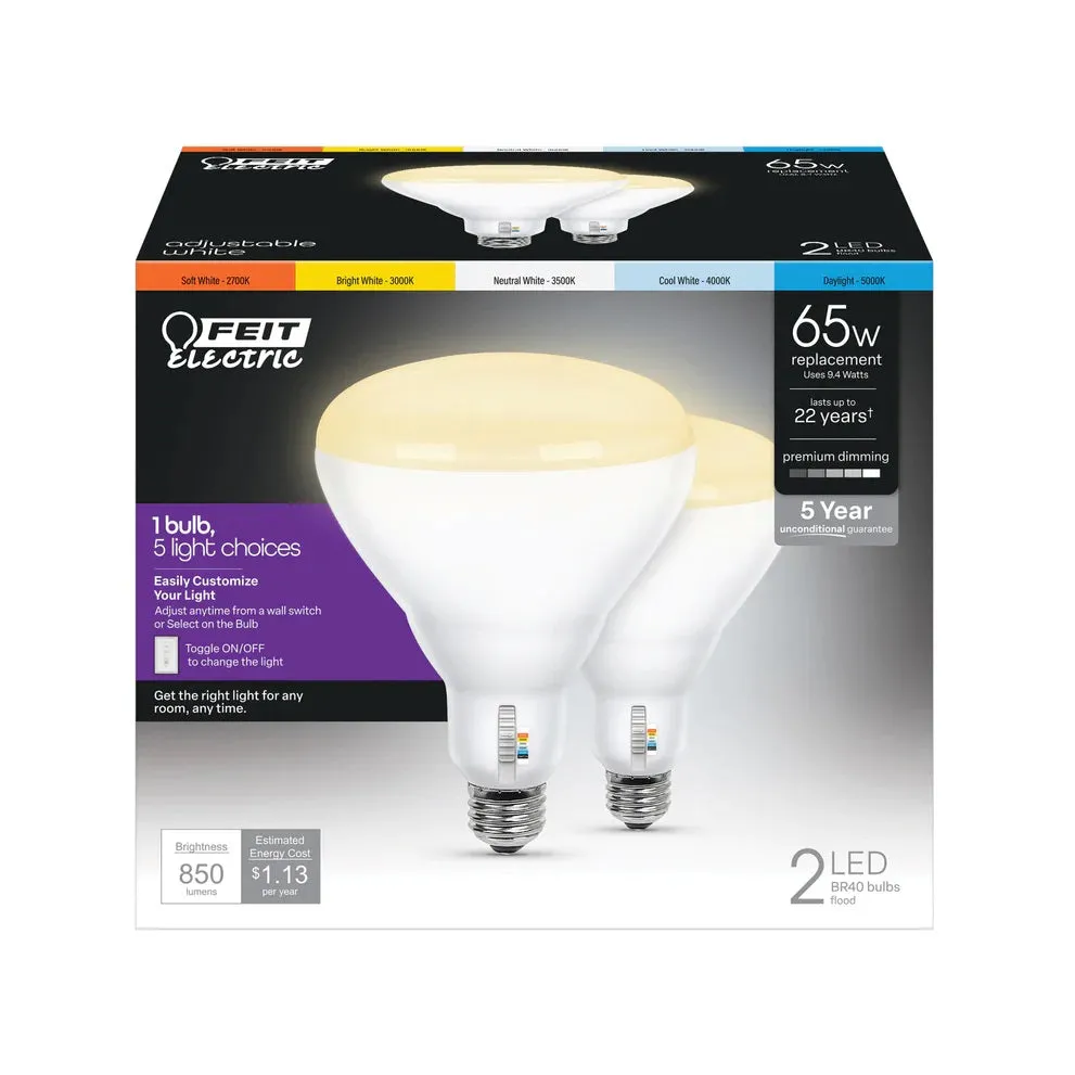 2-Pack 65W Adjustable White BR40 LED Light Bulb BR40DM/6WYCA/2