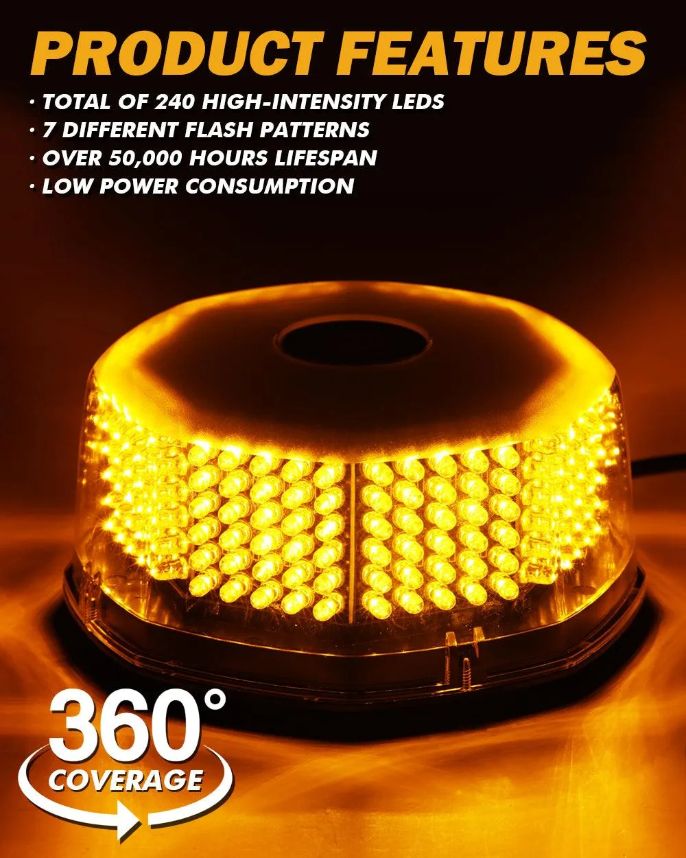 240 LED Emergency Warning Rotating Strobe Beacon Light with Magnetic Base for 12V Vehicle Cars Truck Snow Plow