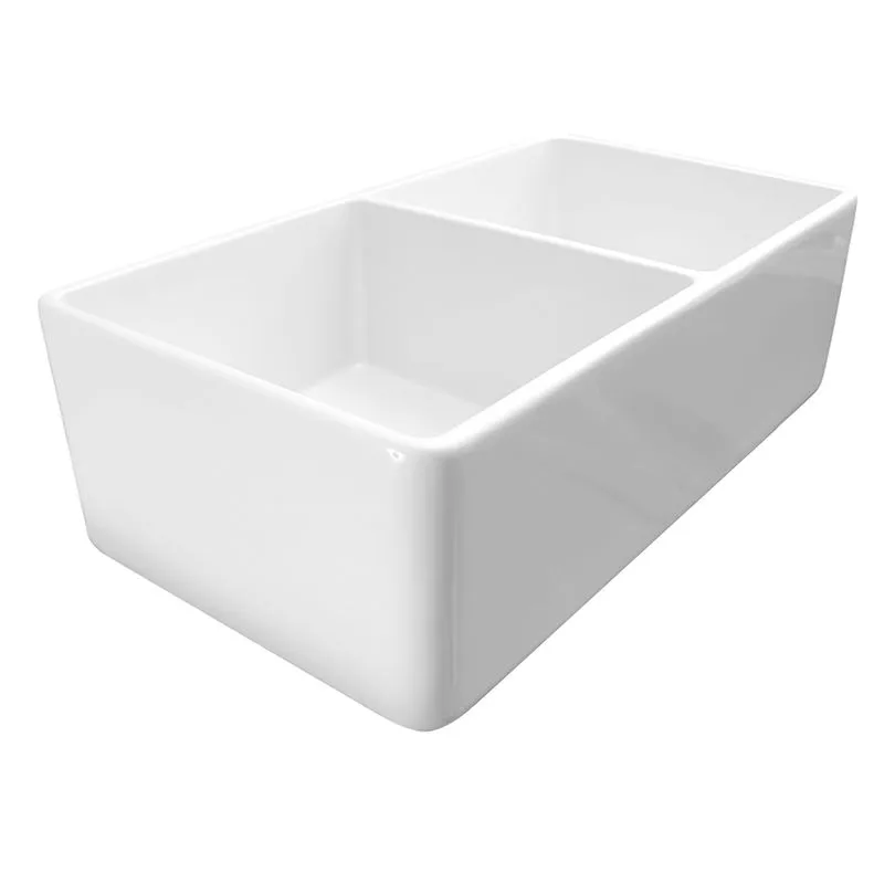 33" Fireclay 50/50 Double-Basin Undermount Kitchen Sink (with Mounting Hardware) in Gloss White (33" x 18" x 10")