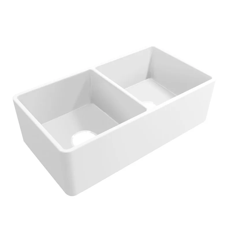 33" Fireclay 50/50 Double-Basin Undermount Kitchen Sink (with Mounting Hardware) in Gloss White (33" x 18" x 10")