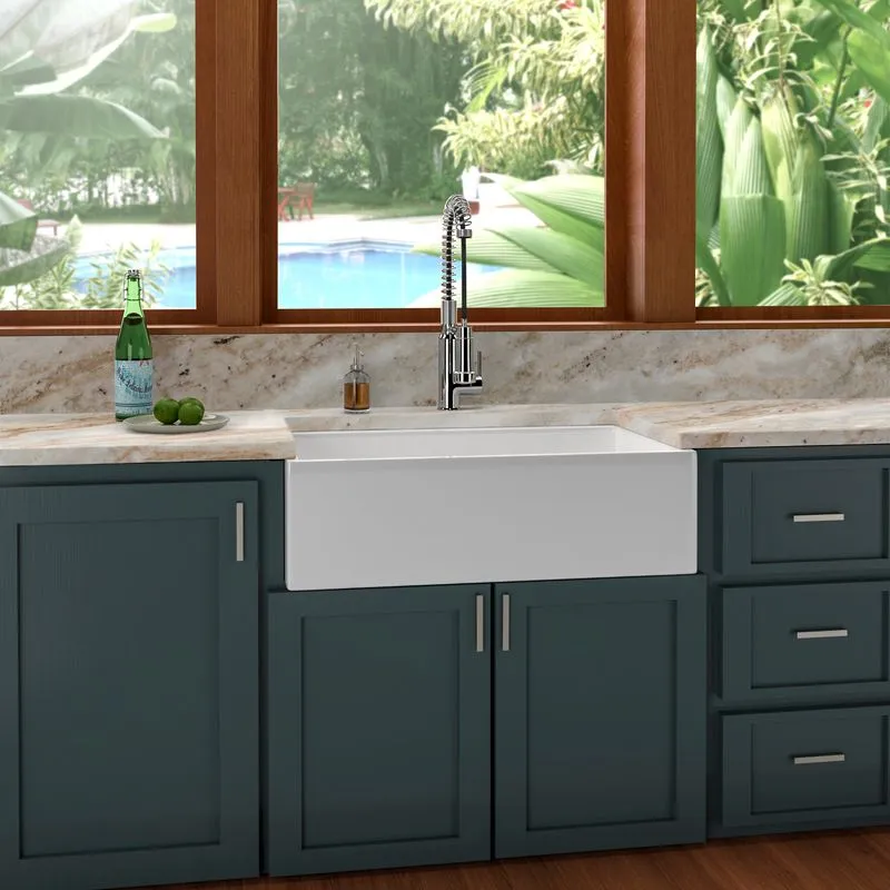 33" Fireclay Single-Basin Farmhouse Apron Kitchen Sink in Gloss White (33" x 17.63" x 10")