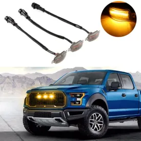 (3pcs/set)  LED Front Grille Lights Raptor Style Amber Light Universal Car Modification (Amber shell/ Smoked shell）