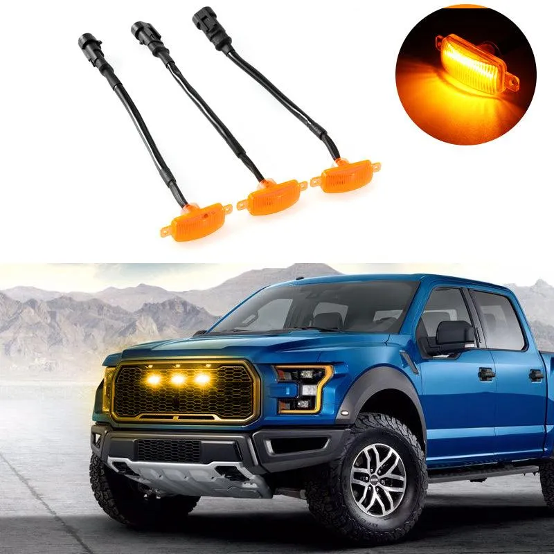 (3pcs/set)  LED Front Grille Lights Raptor Style Amber Light Universal Car Modification (Amber shell/ Smoked shell）