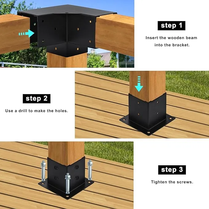 4x4 Steel Pergola Bracket Kit Right Angle Corner Bracket with Pergola Post Base