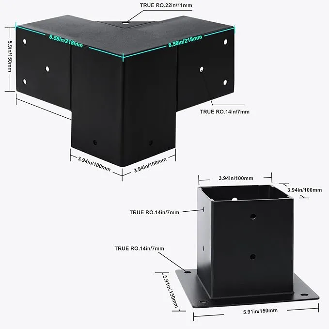 4x4 Steel Pergola Bracket Kit Right Angle Corner Bracket with Pergola Post Base