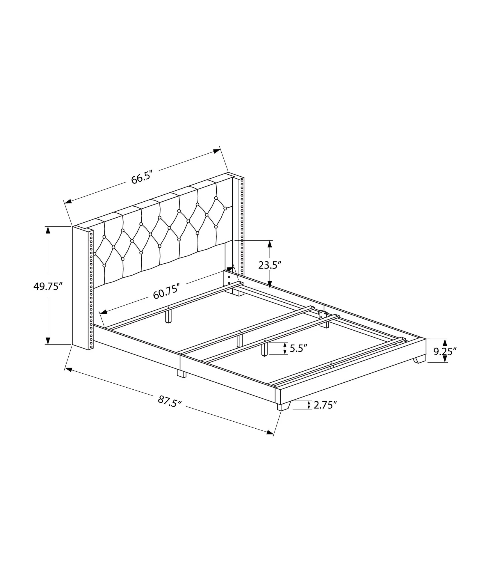 Bed - Queen Size / Light Grey Velvet With Chrome Trim