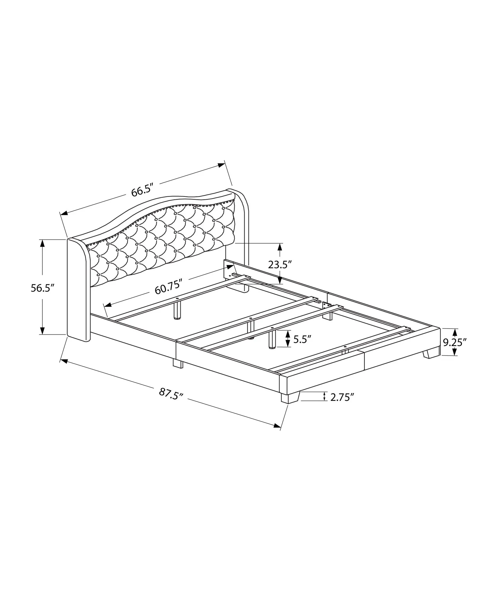 Bed - Queen Size / Light Grey Velvet With Chrome Trim