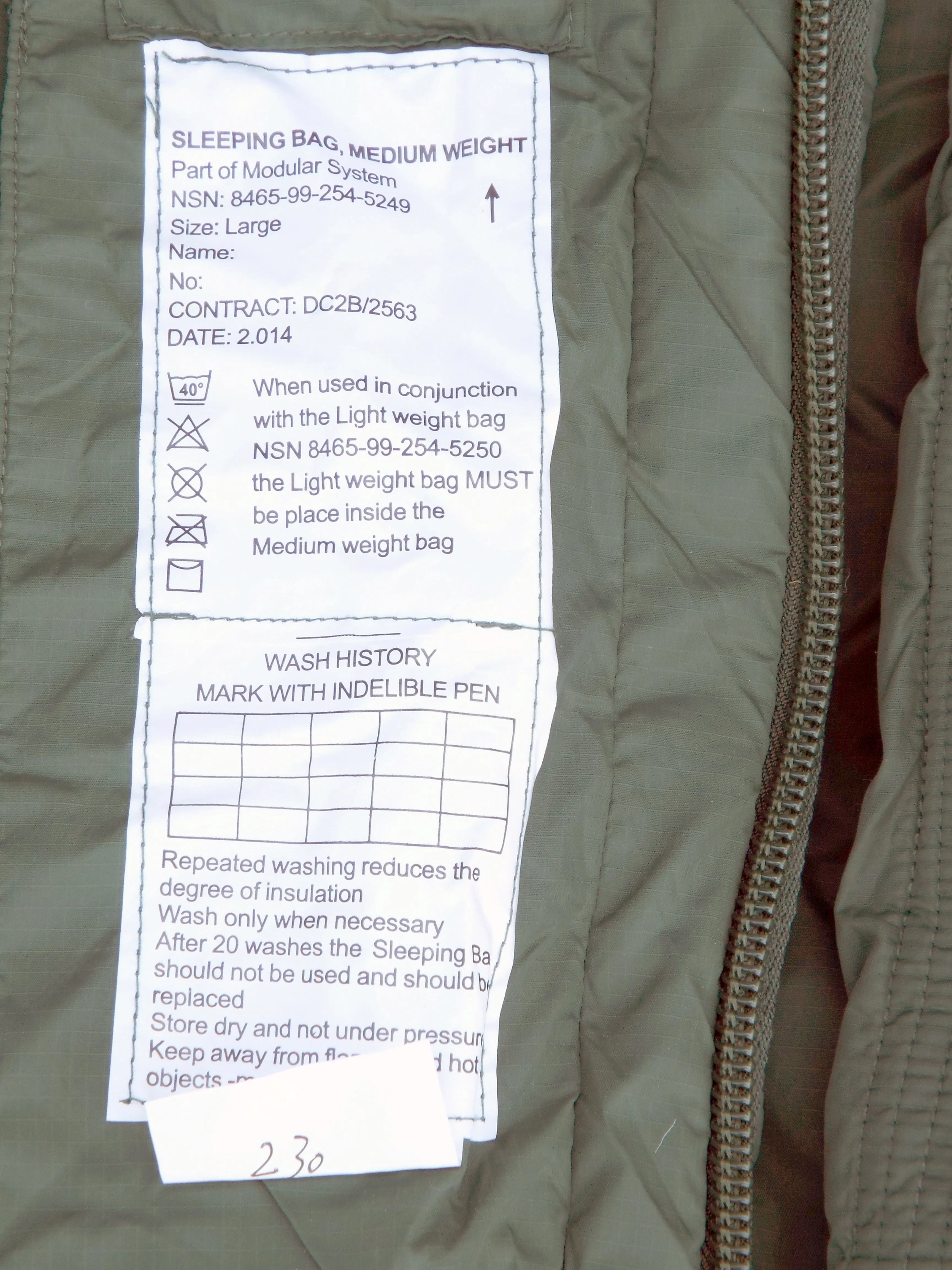 British Modular Military Sleeping Bag - current issue - Medium Weight Component - Grade 1