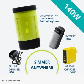 EcoSimmer 140W Electric Backpacking Stove | Simmer Anywhere Bundle (Battery   AC   DC Adapters)