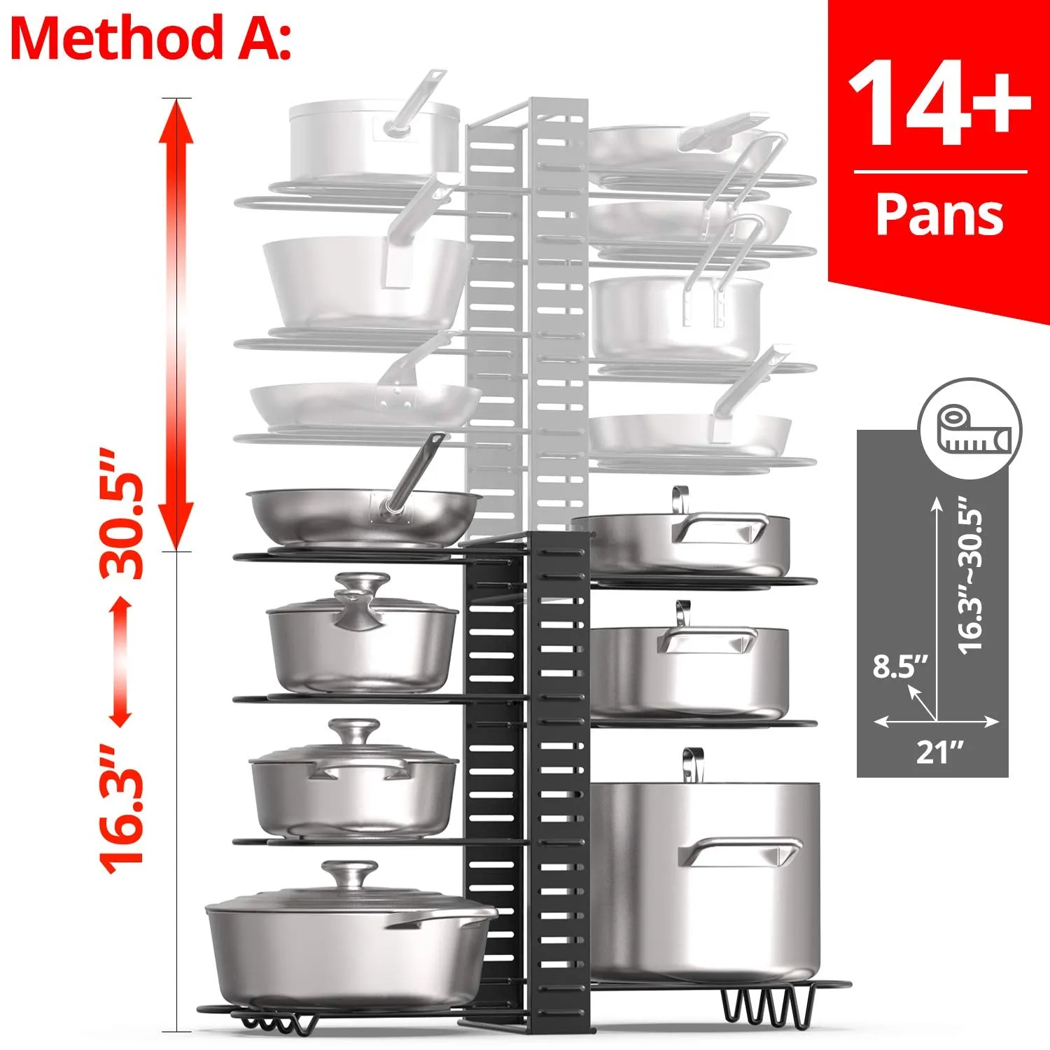 Expandable Pot Rack Organizer With 4 Diy Storage Positions, Length Adjustable And Max