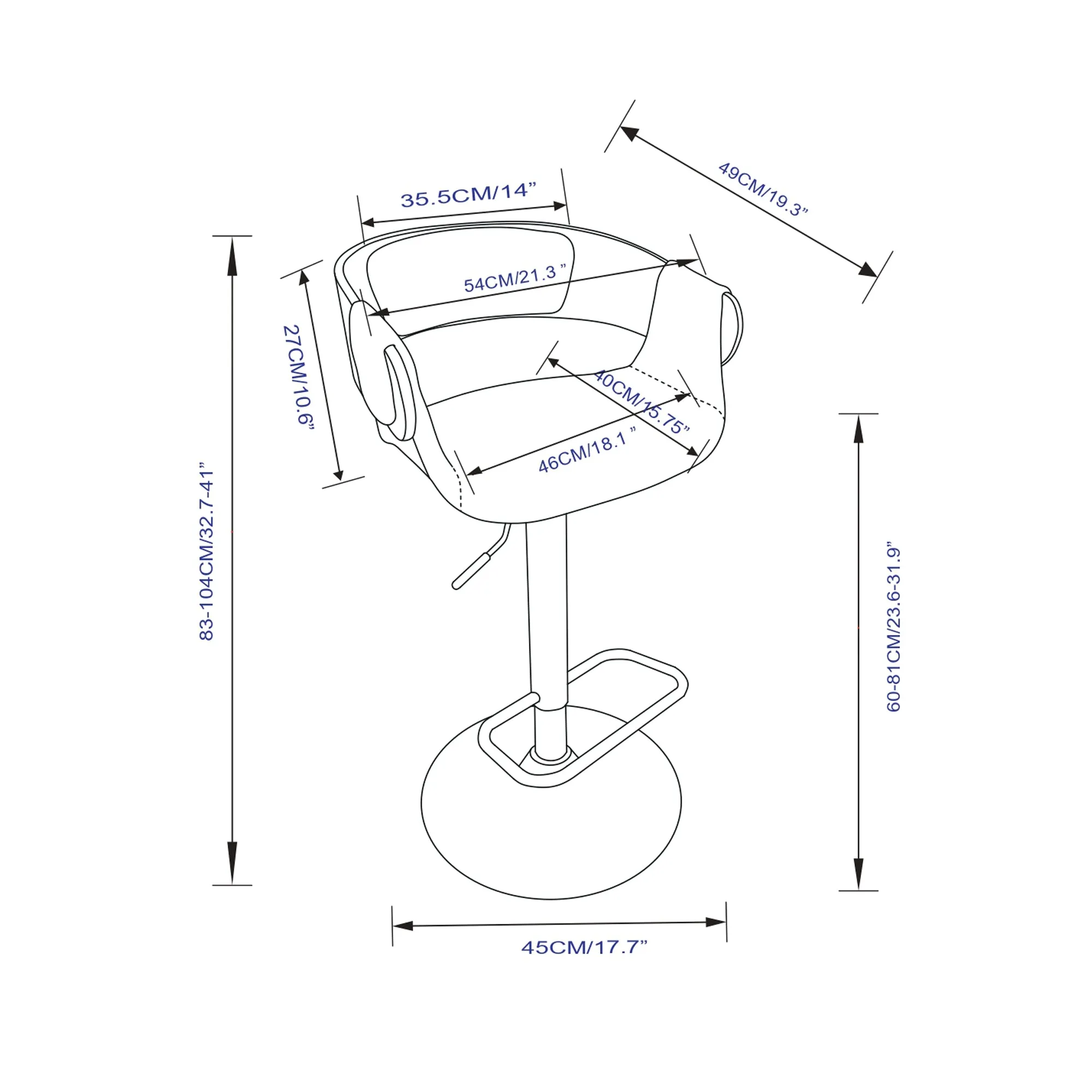 Farrell Adjustable Gas Lift Bar Stool