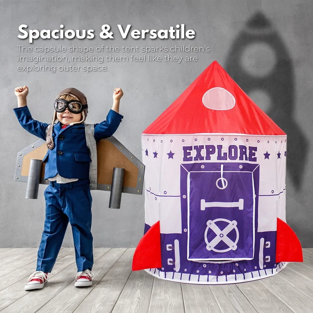 Foldable Kids Spaceship Tent with Roll-Up Curtain