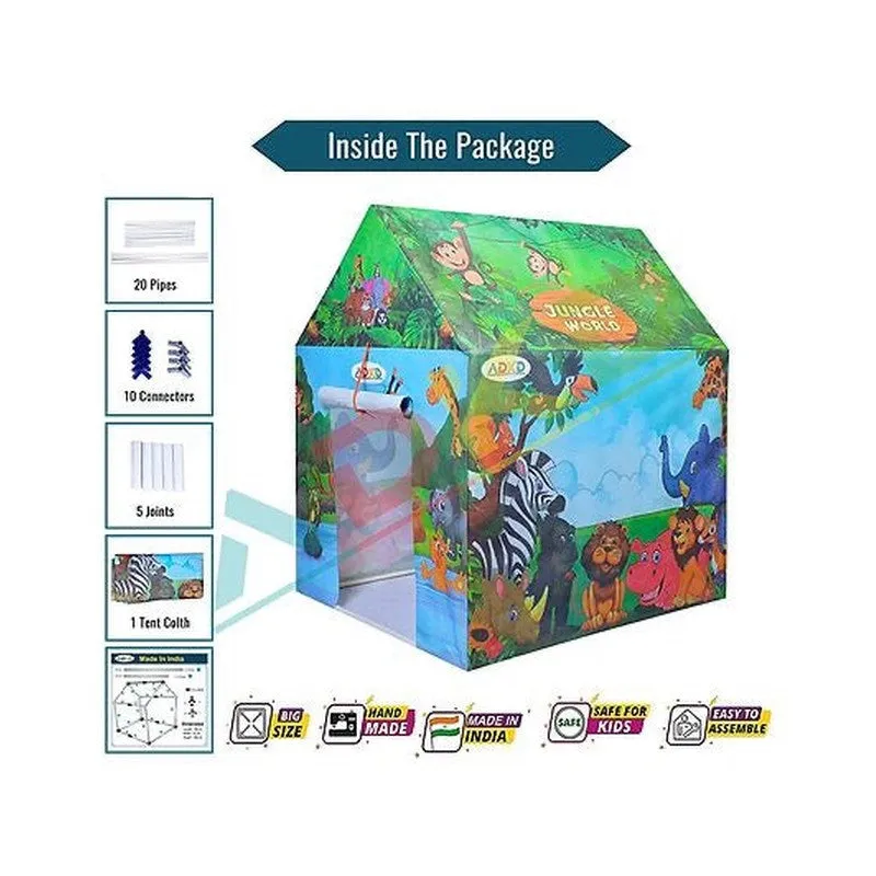 Foldable Play Tent House For Kids Jungle Theme Multicolor- Green