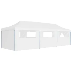 Folding Pop-up Party Tent with 8 Sidewalls 3x9 m White