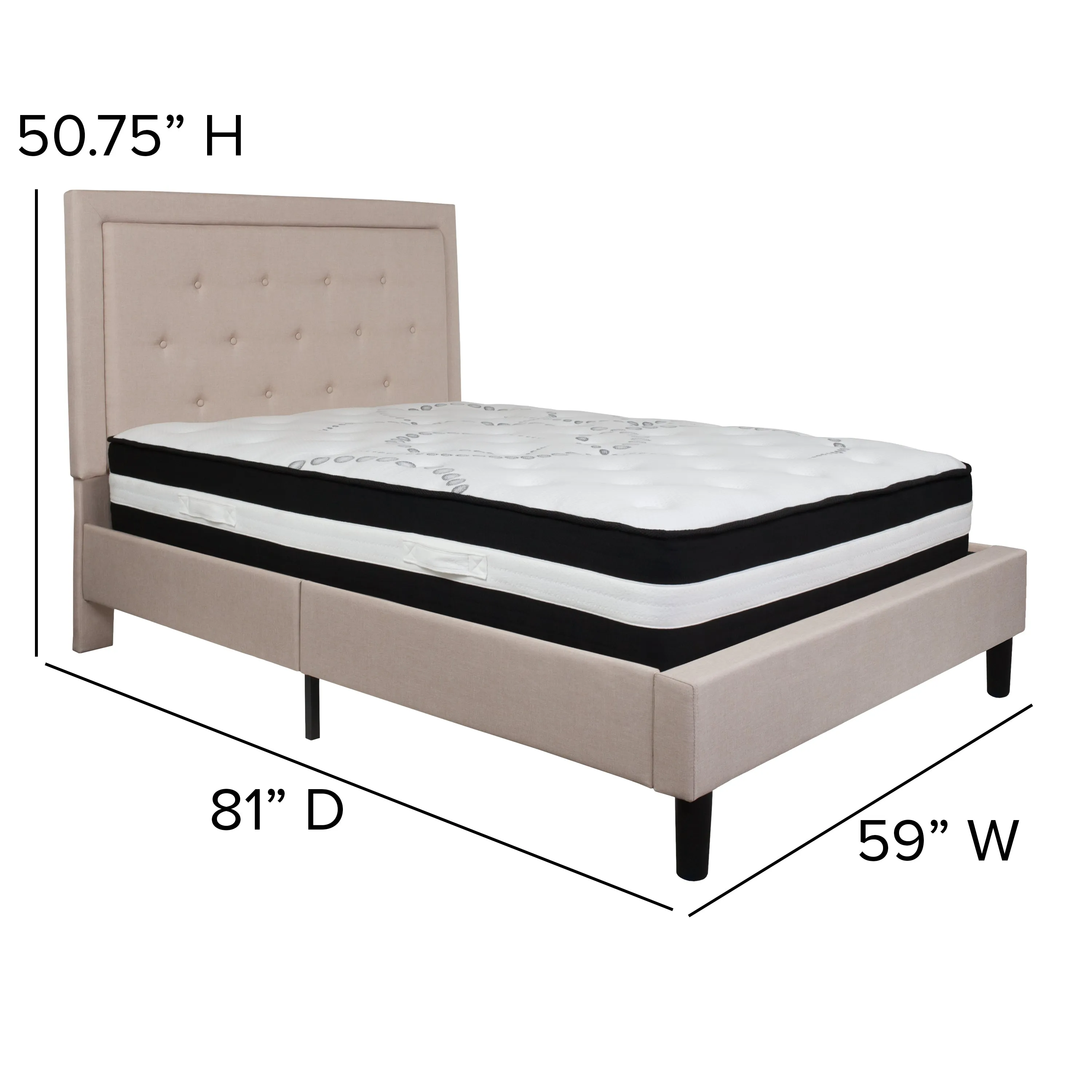 Full Platform Bed Set-Beige SL-BM-18-GG