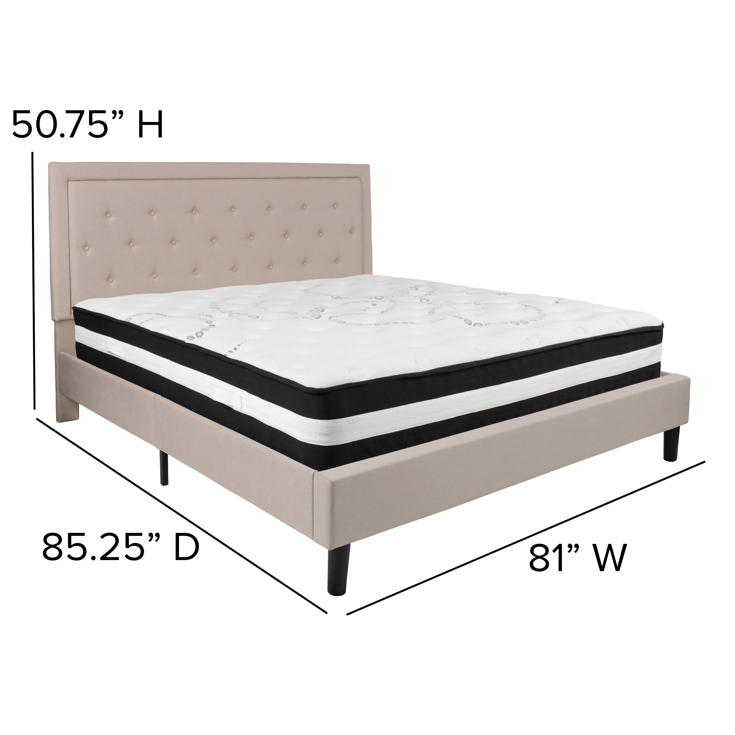 King Platform Bed Set-Beige SL-BM-20-GG