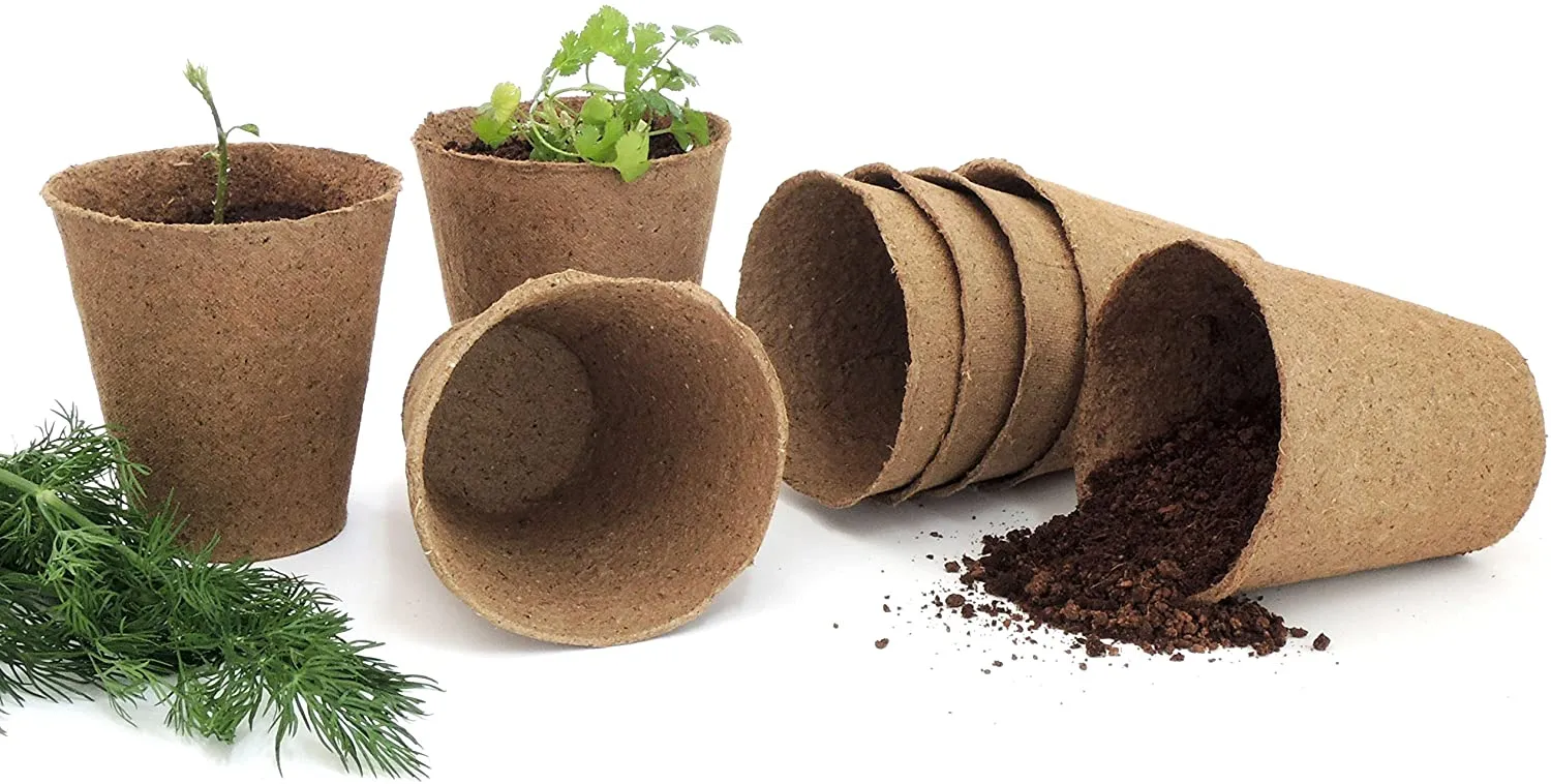 Large Peat Pots, Organic Biodegradable Eco Friendly, 2 Sets of 30 Pack 4 Inch Round