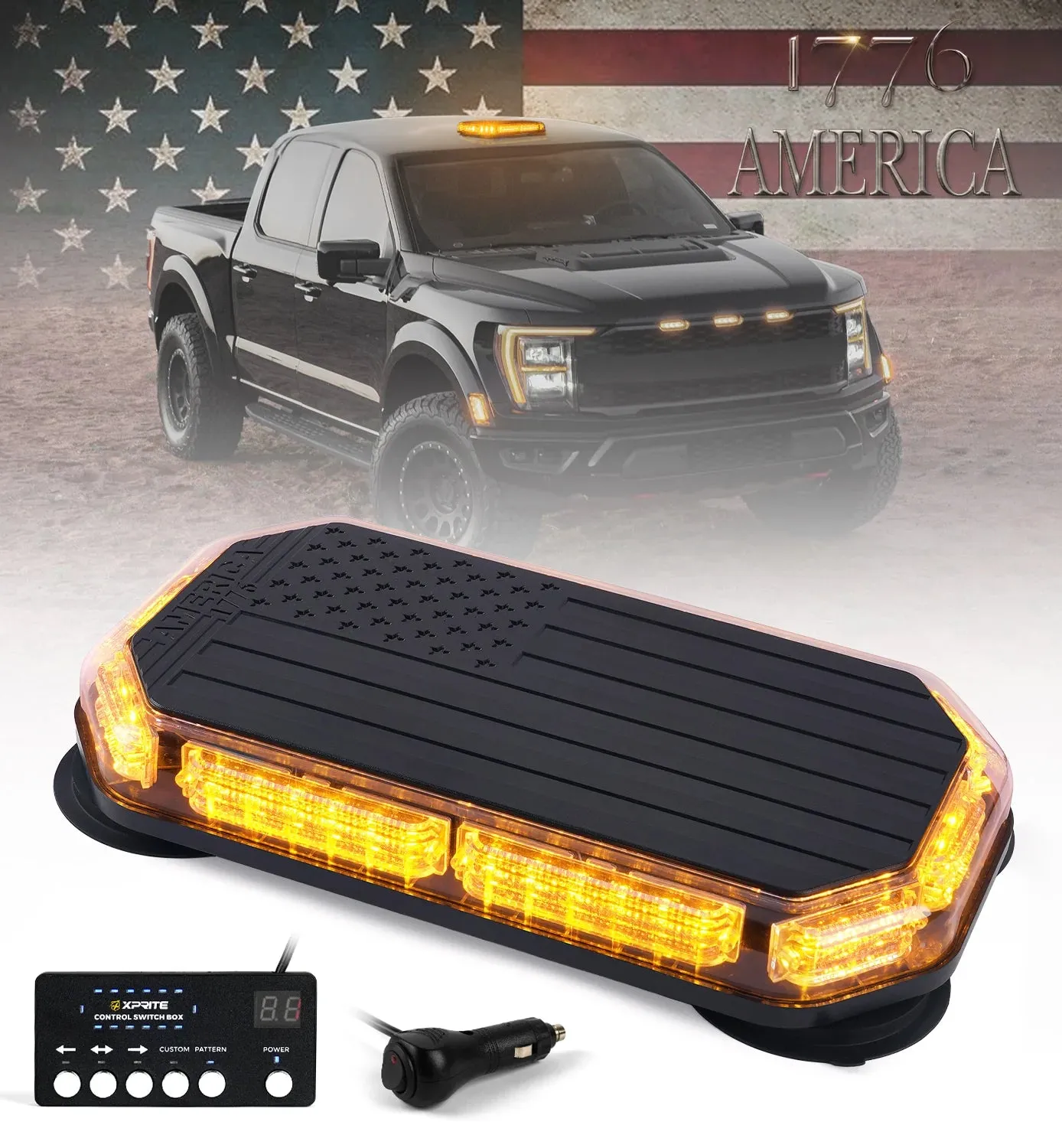 LED Rooftop Strobe Light with American Flag Design