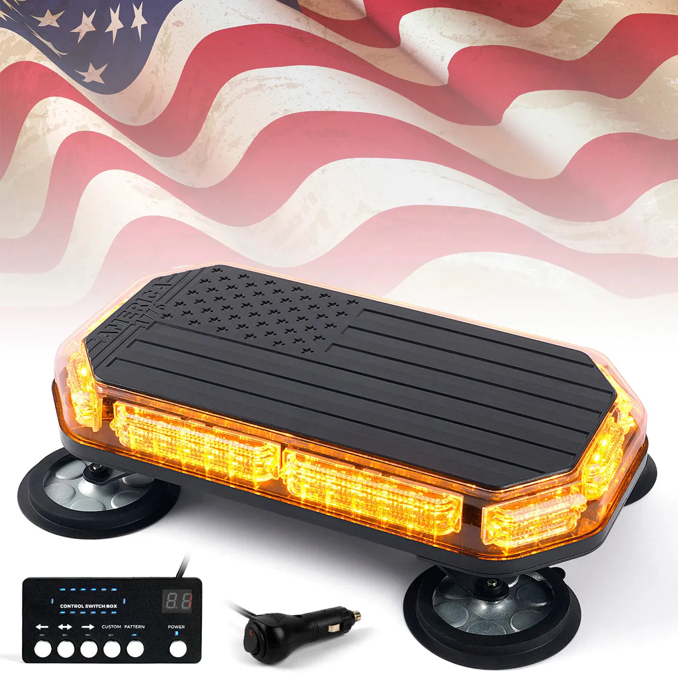 LED Rooftop Strobe Light with American Flag Design