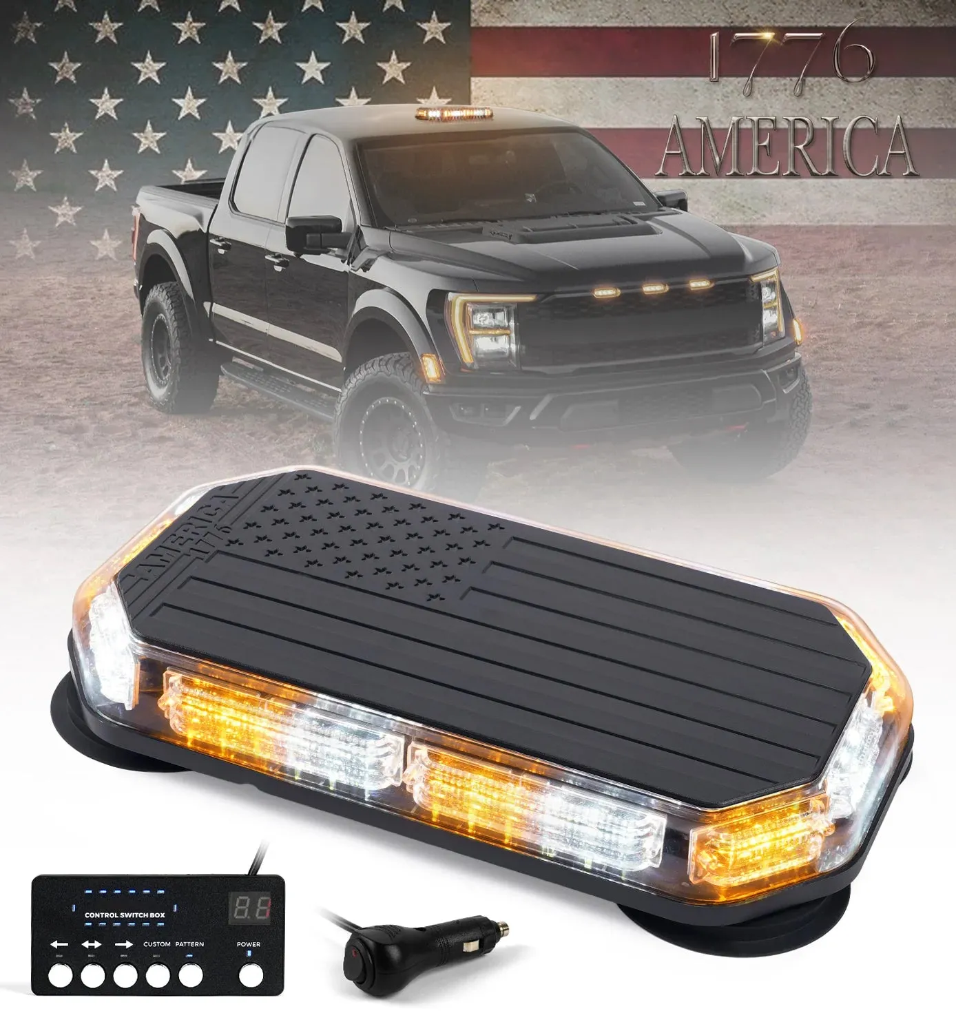 LED Rooftop Strobe Light with American Flag Design