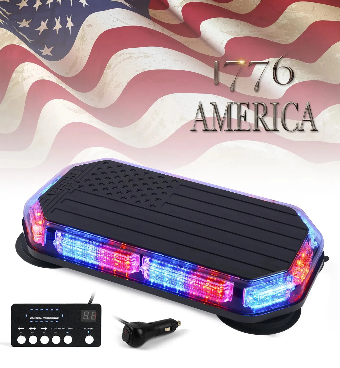 LED Rooftop Strobe Light with American Flag Design