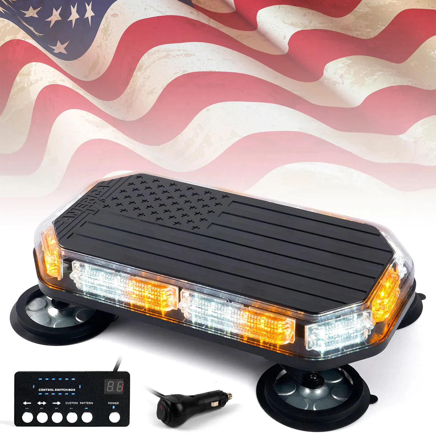 LED Rooftop Strobe Light with American Flag Design