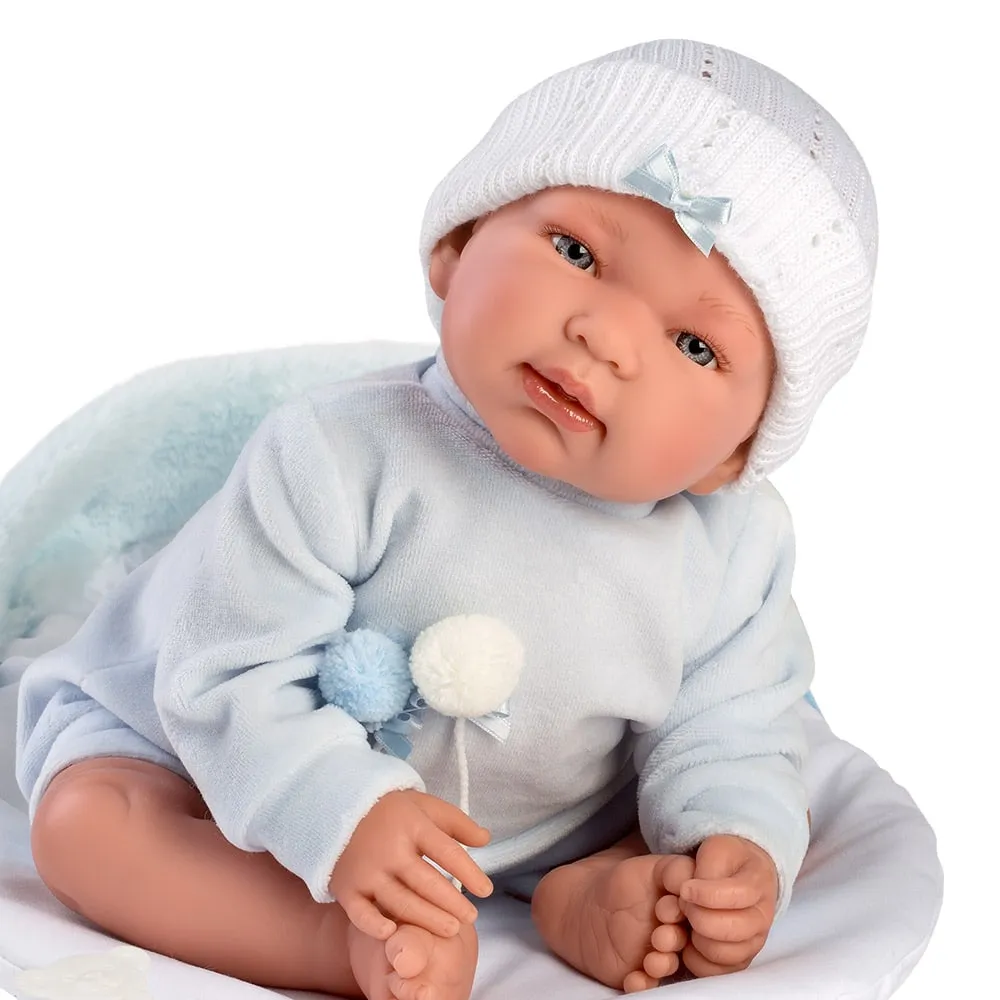 Llorens Dolls: Newborn Tino with Blue Sleeping Bag 44cm