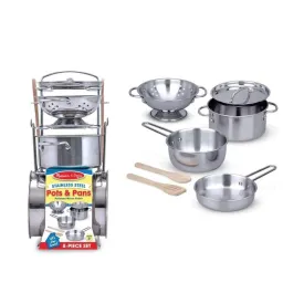 Melissa & Doug - 8 Piece Stainless Steel Toy Pots And Pans Set