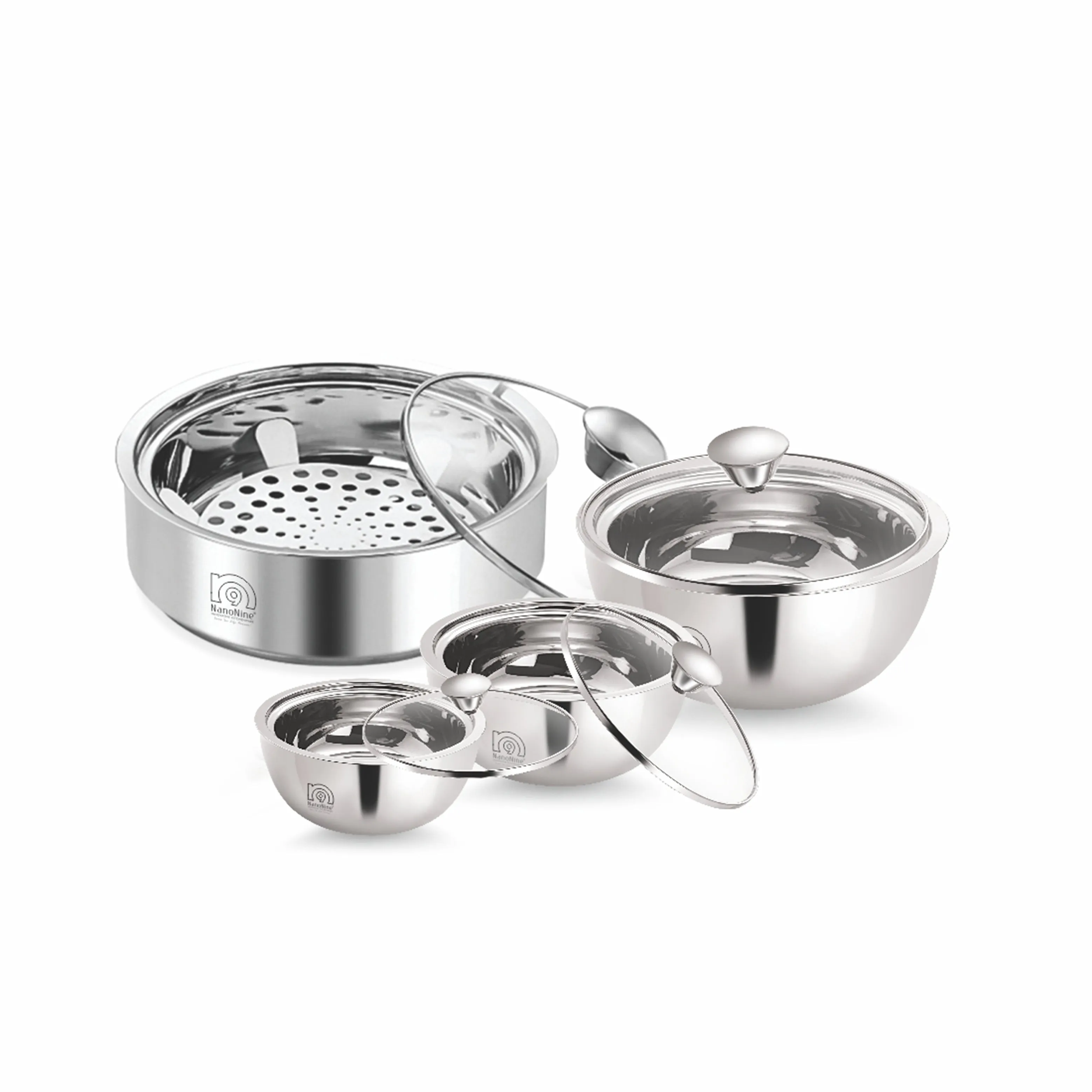 NanoNine Stainless Steel Meal Serve Gift Set No.3 (Roti Saver Small   Gravy Pot Nano, Mini, Small)