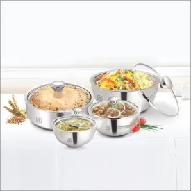 NanoNine Stainless Steel Meal Serve Gift Set No.3 (Roti Saver Small   Gravy Pot Nano, Mini, Small)