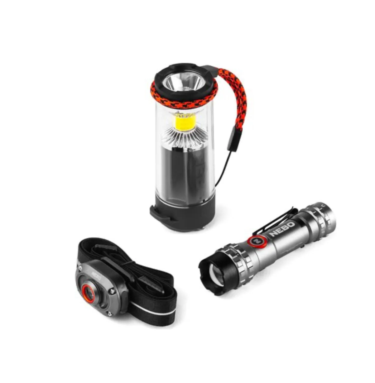 Nebo Triple Threat Kit Mycro Headlamp 250 Lumens Galileo Lantern 350 Lumens Torchy 600 Flex Pocket Light 600 Lumens