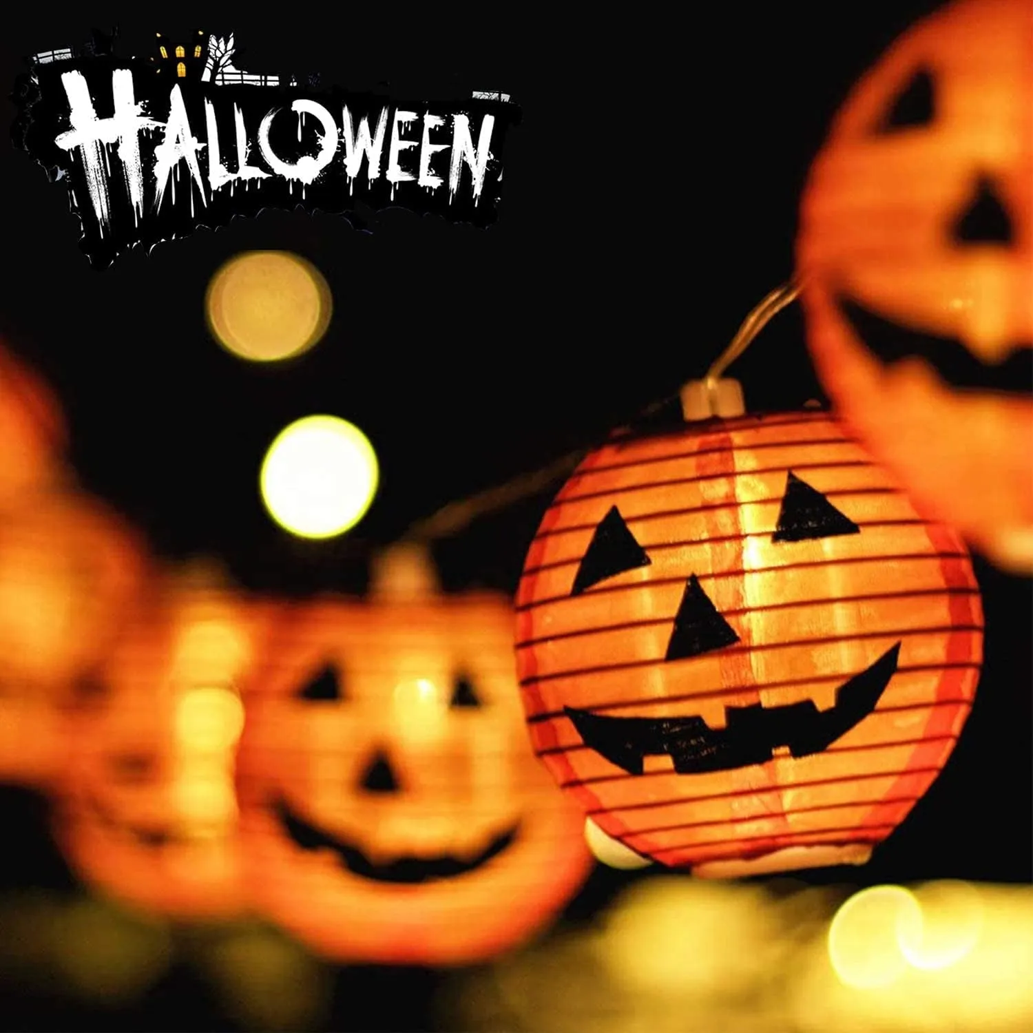 Outdoor Halloween Pumpkin Lantern String Lights with Smiling Jack O Lantern Pumpkins - 8.5Ft, 10 Lights