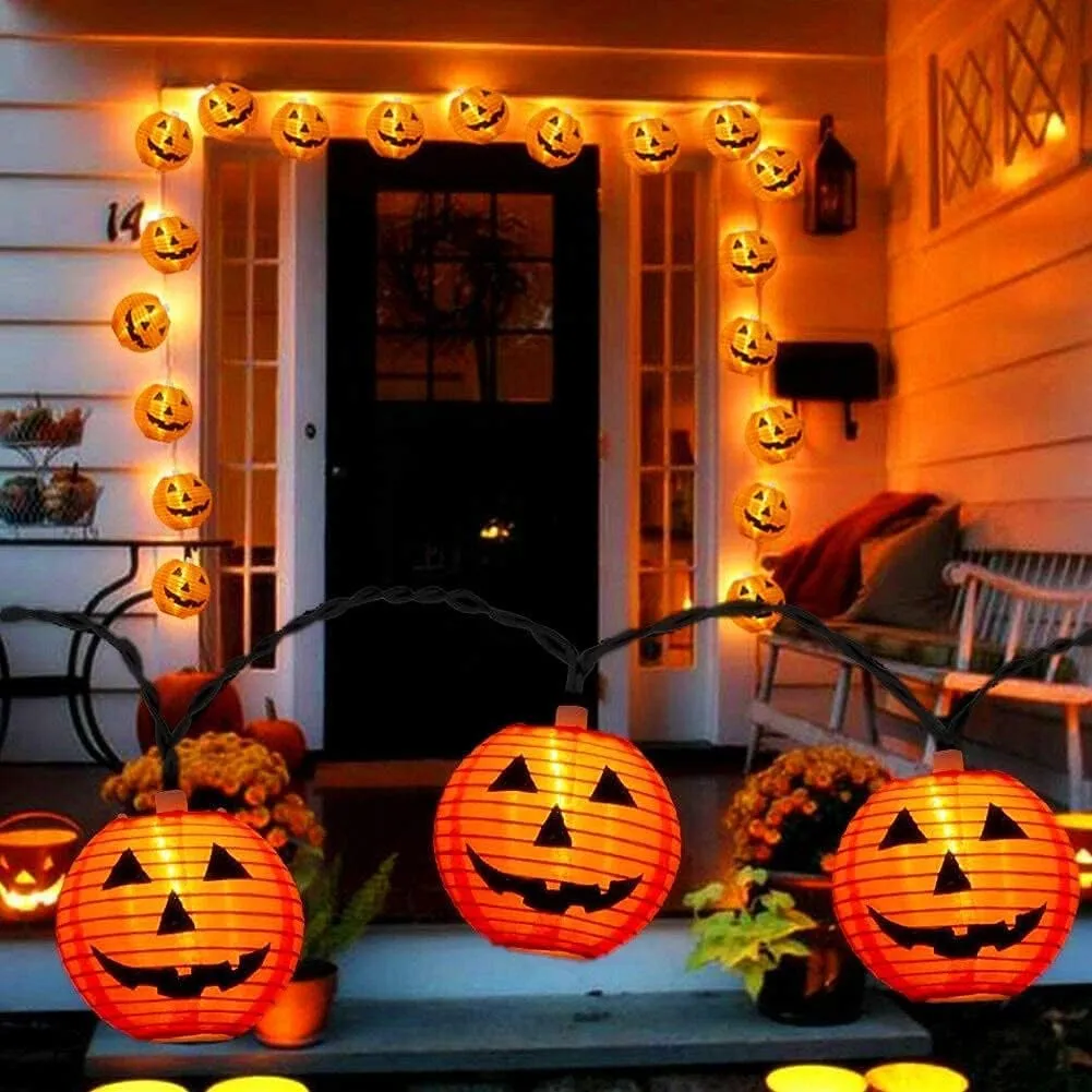 Outdoor Halloween Pumpkin Lantern String Lights with Smiling Jack O Lantern Pumpkins - 8.5Ft, 10 Lights