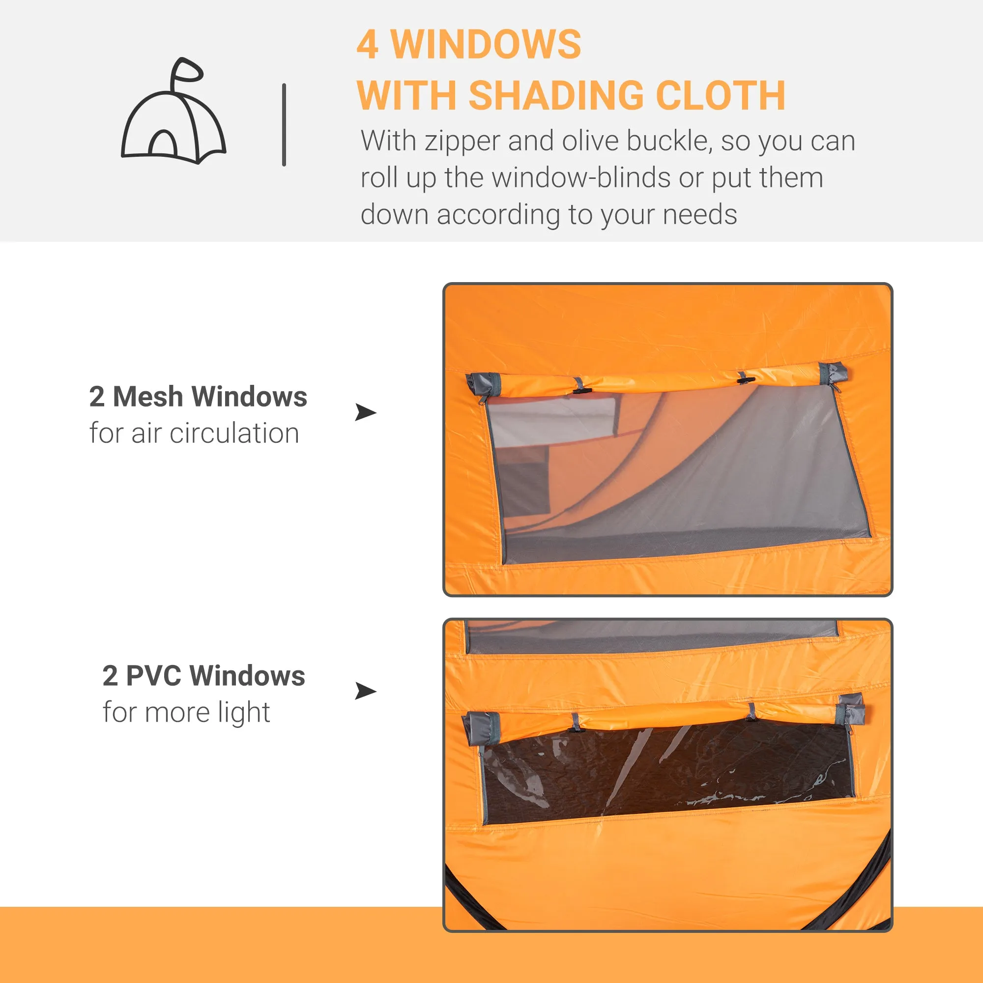 Outsunny 4-5 Person Pop-up Camping Tent Waterproof Family Tent w/ 2 Mesh Windows & PVC Windows Portable Carry Bag for Outdoor Trip Orange