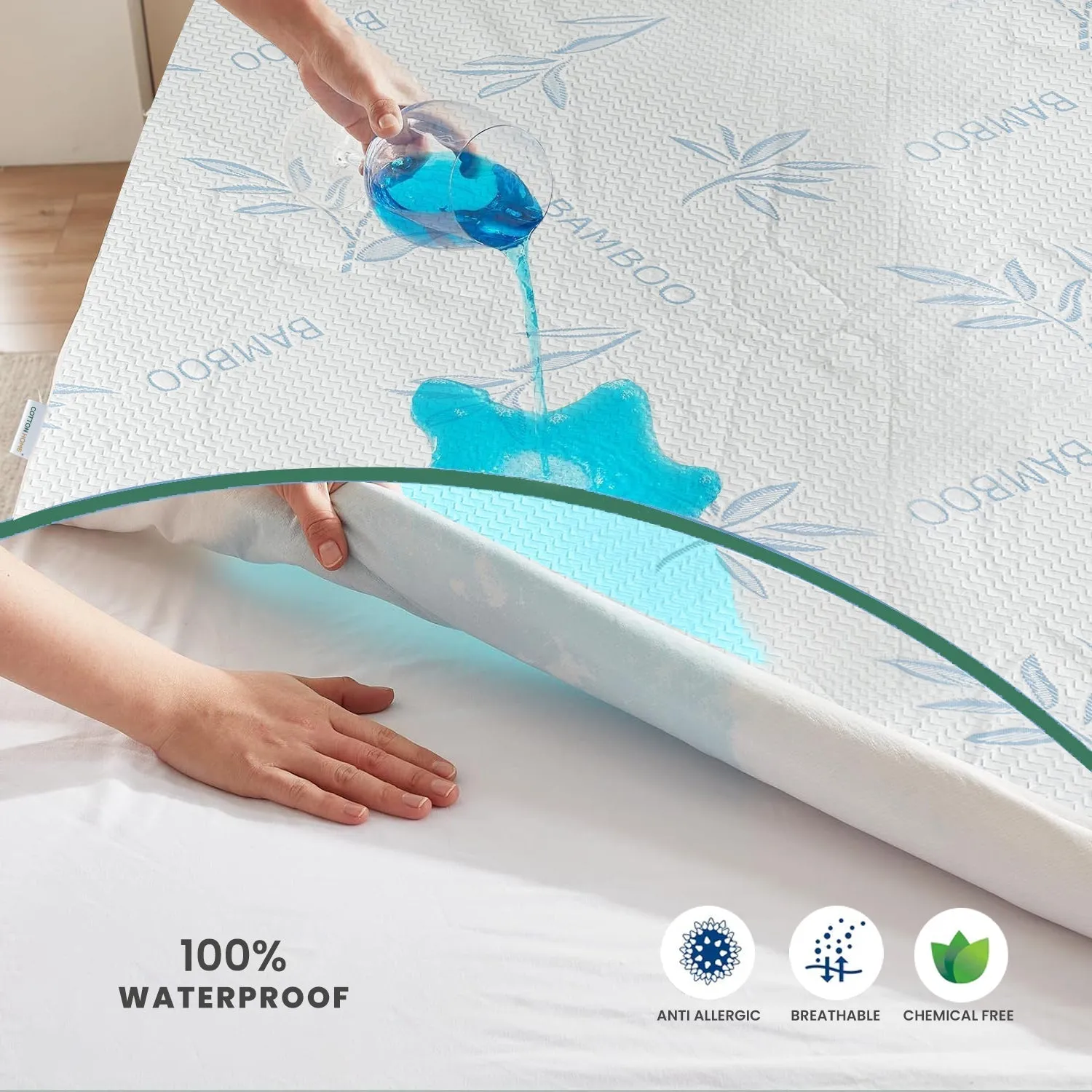 Premium Bamboo Mattress Protector 120x200 35CM | Blue | Breathable & Waterproof by Cotton Home