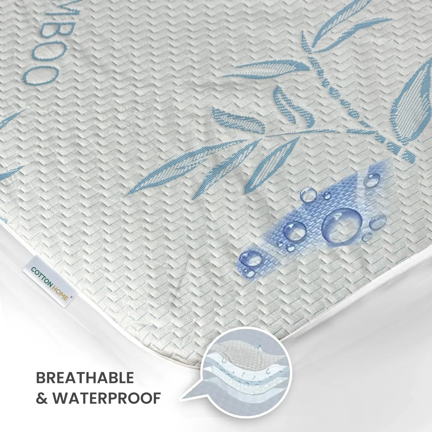 Premium Bamboo Mattress Protector 120x200 35CM | Blue | Breathable & Waterproof by Cotton Home