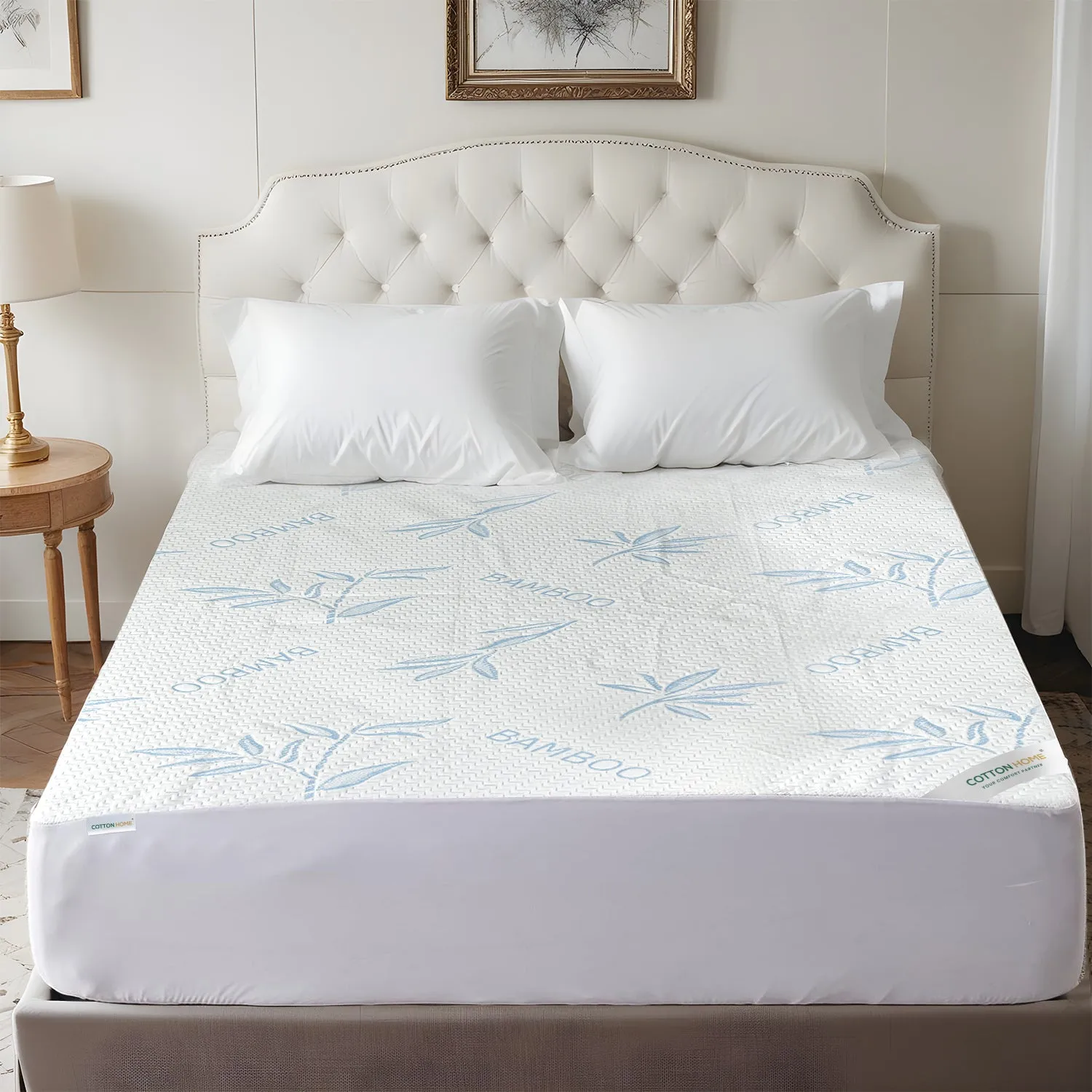 Premium Bamboo Mattress Protector 200x200 35CM | Blue | Breathable & Waterproof by Cotton Home