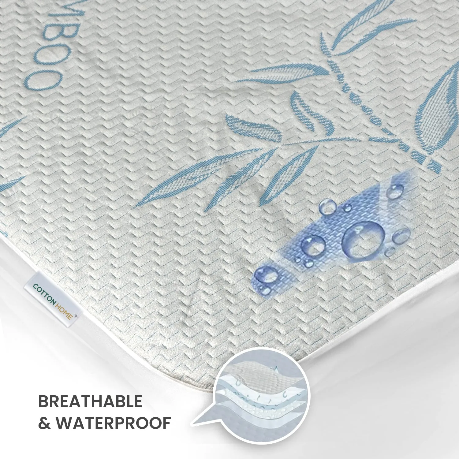 Premium Bamboo Mattress Protector 200x200 35CM | Blue | Breathable & Waterproof by Cotton Home