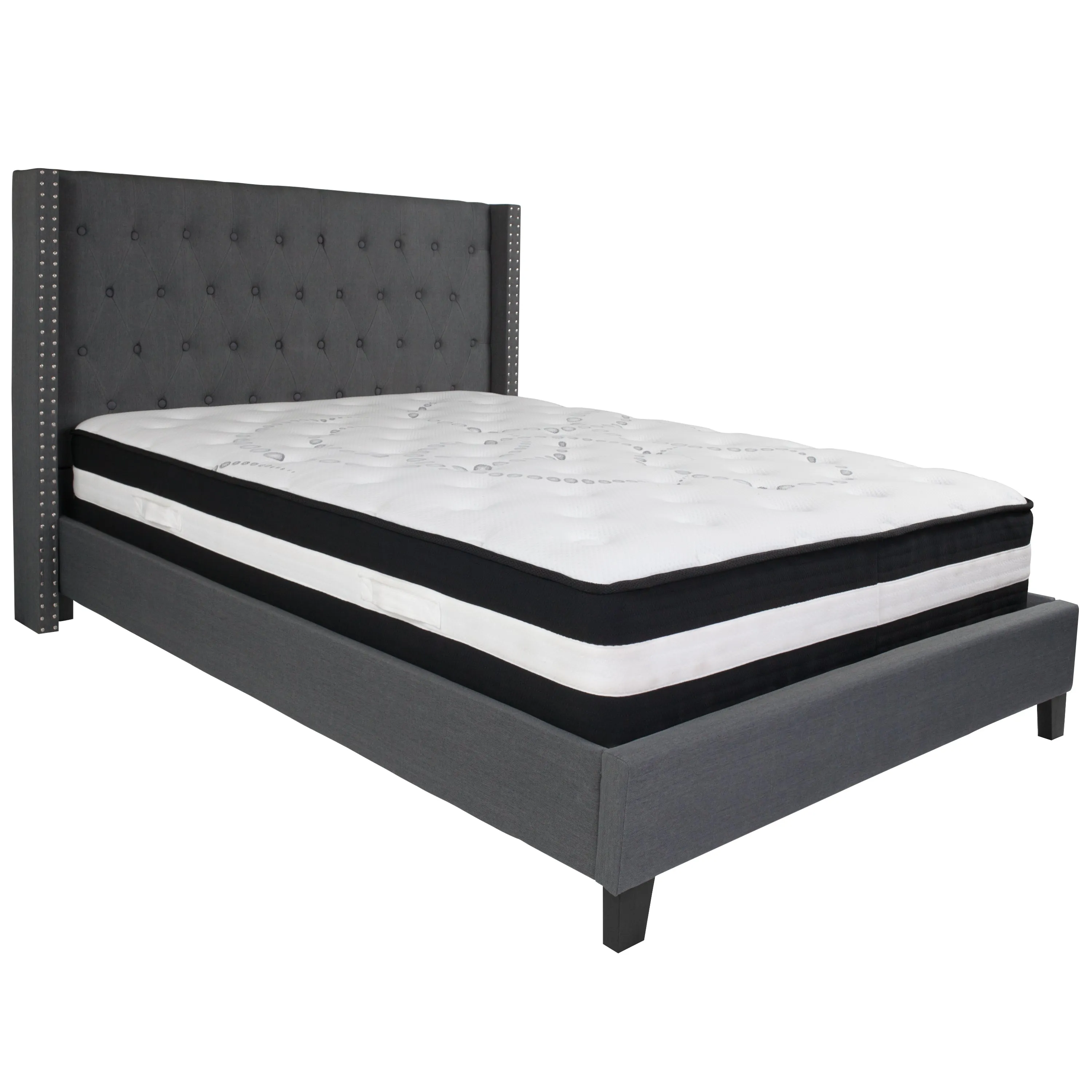 Queen Platform Bed Set-Gray HG-BM-47-GG