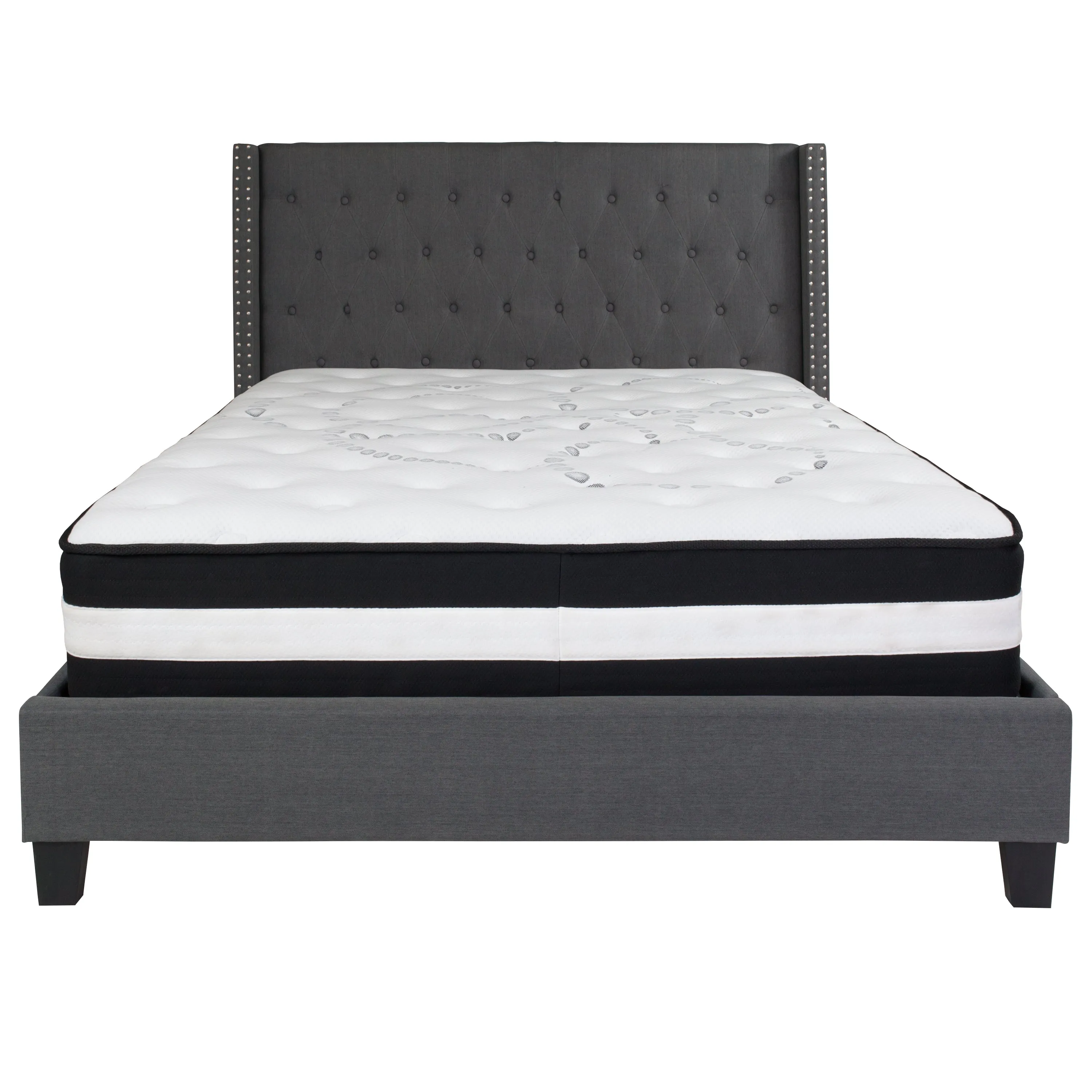 Queen Platform Bed Set-Gray HG-BM-47-GG