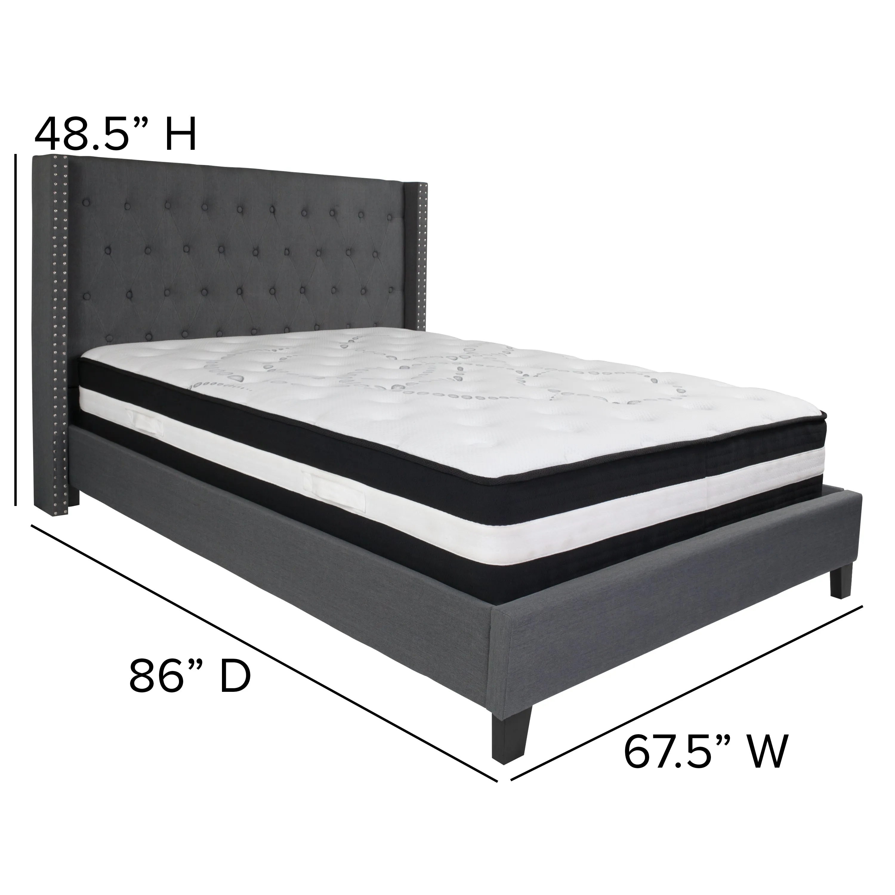 Queen Platform Bed Set-Gray HG-BM-47-GG