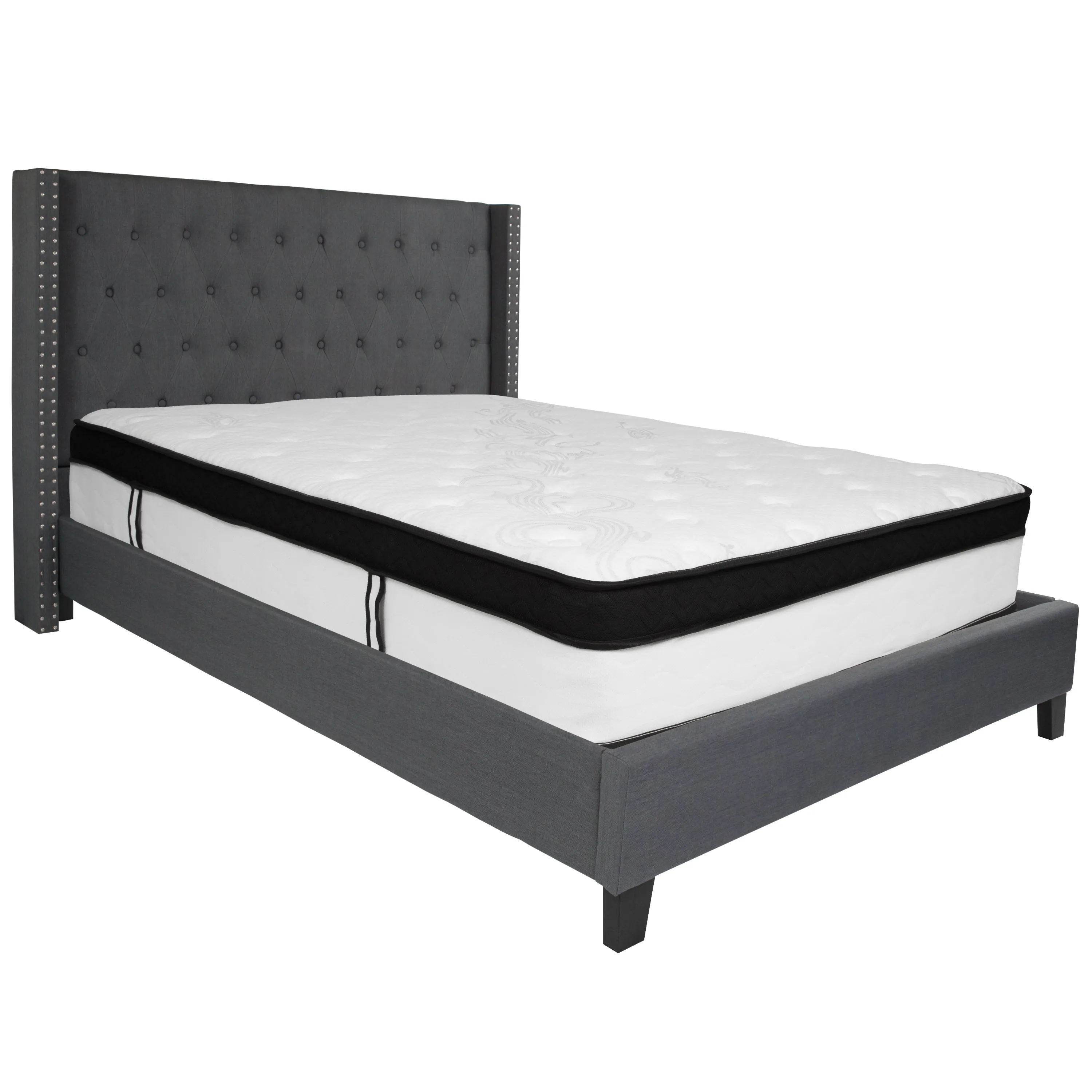 Queen Platform Bed Set-Gray HG-BMF-47-GG