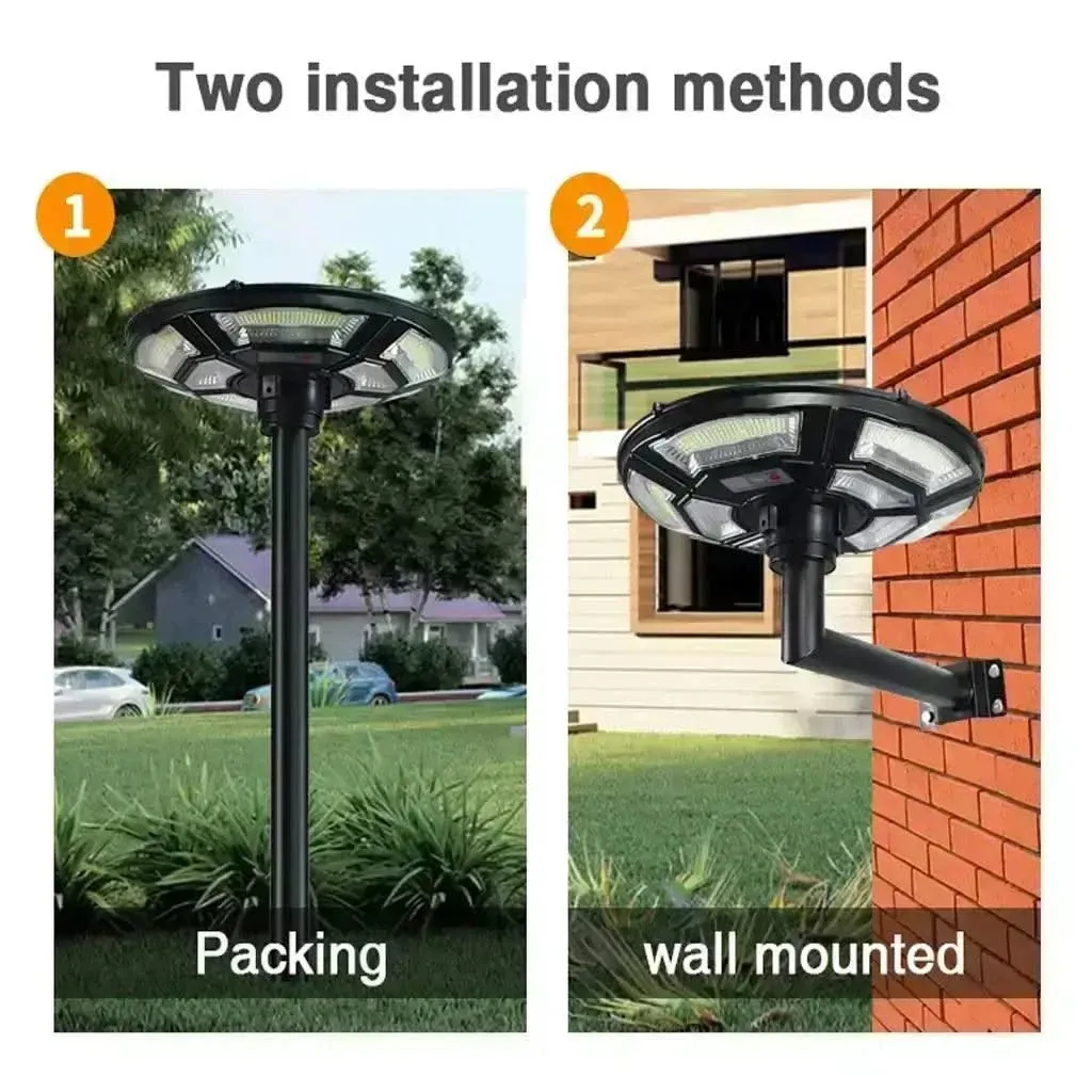 Solar Outdoor Light UFO Garden Pole And Wall Street Lights For Home, Yard, Farmhouses with Remote (150W, Cool White)