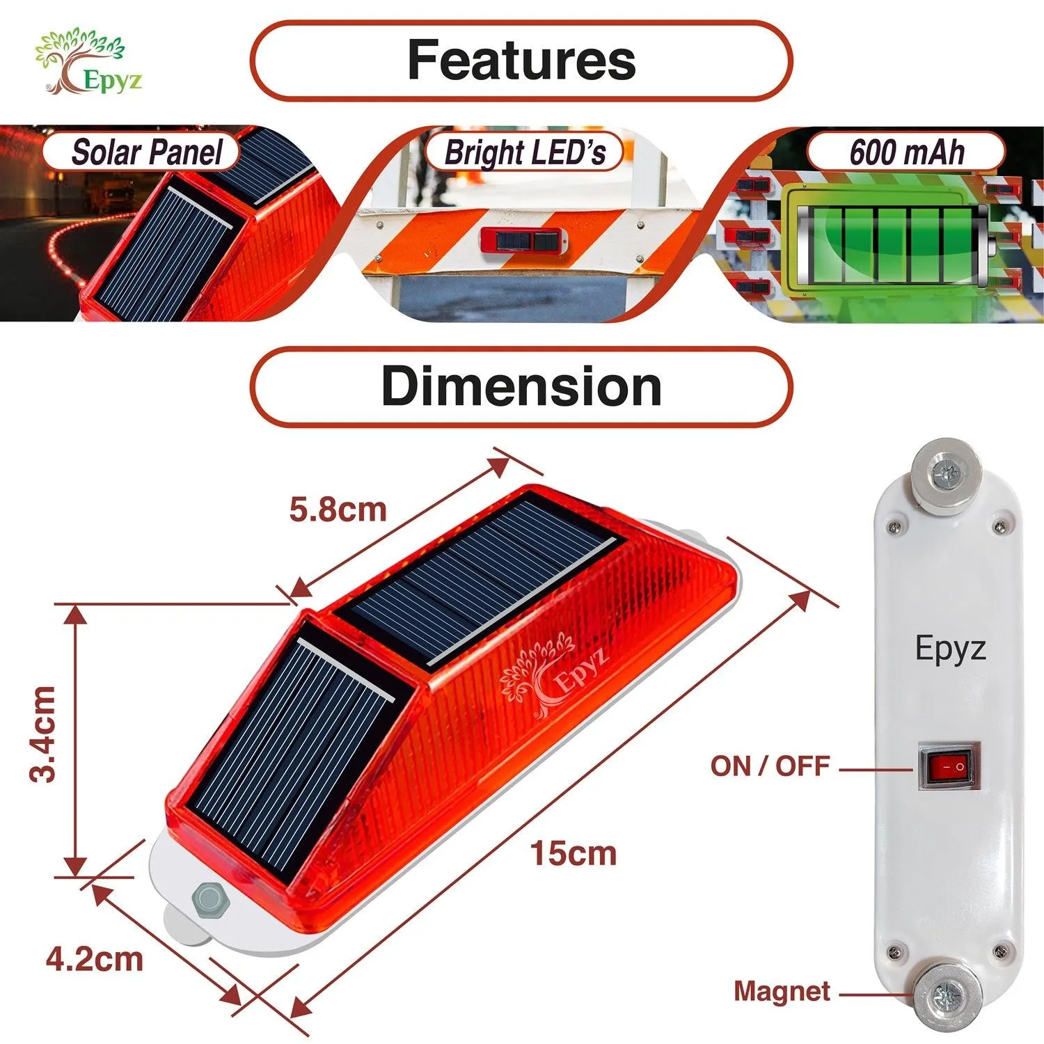 Solar Strobe Warning Magnetic Light | Solar Strobe Red Light