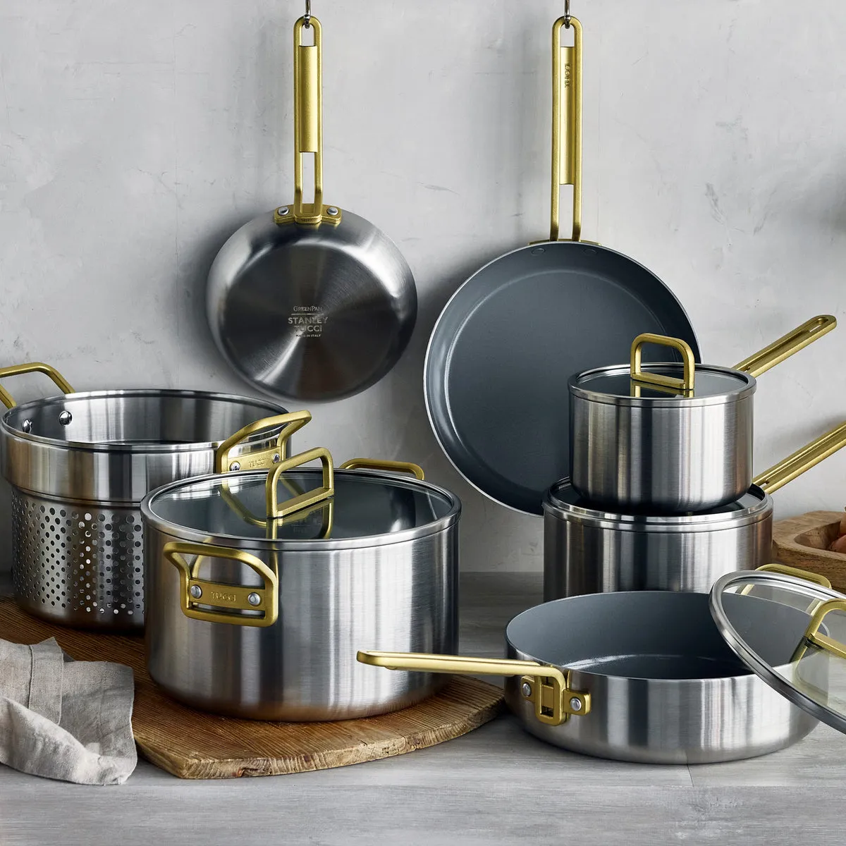 Stanley Tucci™ Stainless Steel Ceramic Nonstick 15-Piece Cookware Set with The Tucci Cookbook