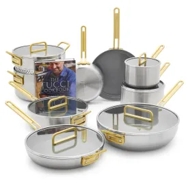 Stanley Tucci™ Stainless Steel Ceramic Nonstick 15-Piece Cookware Set with The Tucci Cookbook