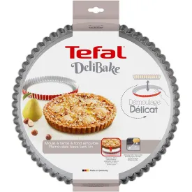 Tefal, Fluted Tart Pan with Loose Base, Steel, 28 cm, Red