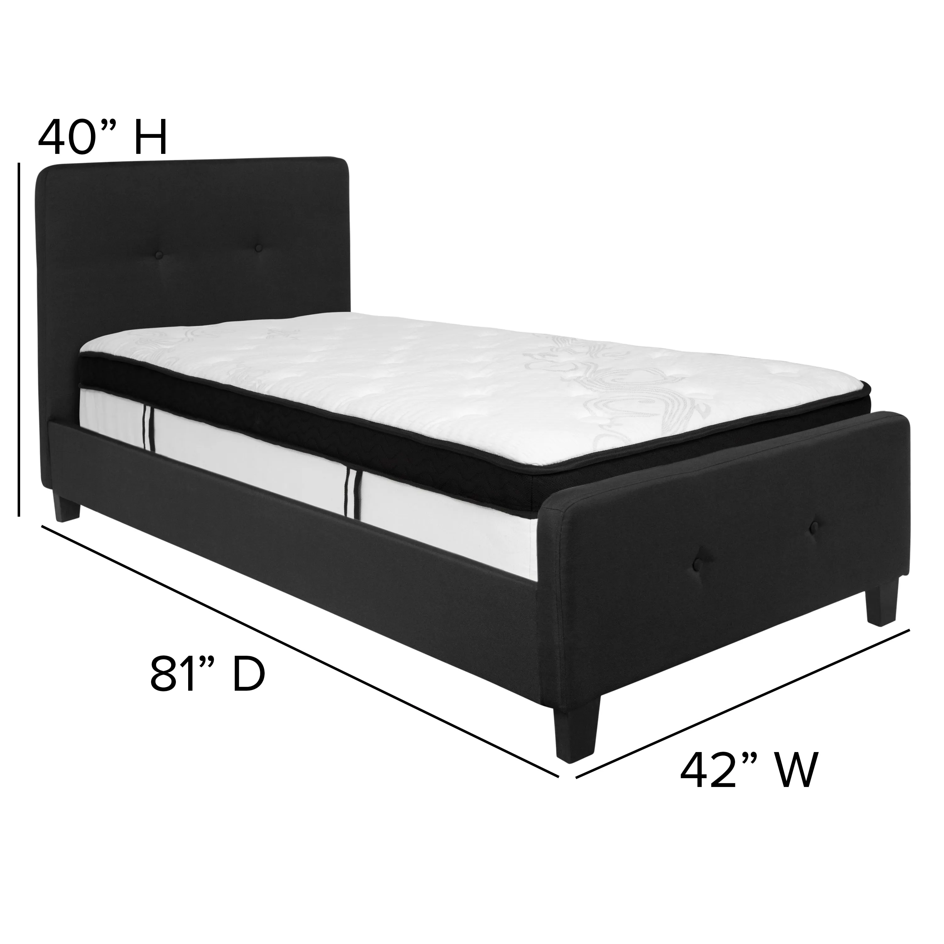 Twin Platform Bed Set-Black HG-BMF-21-GG