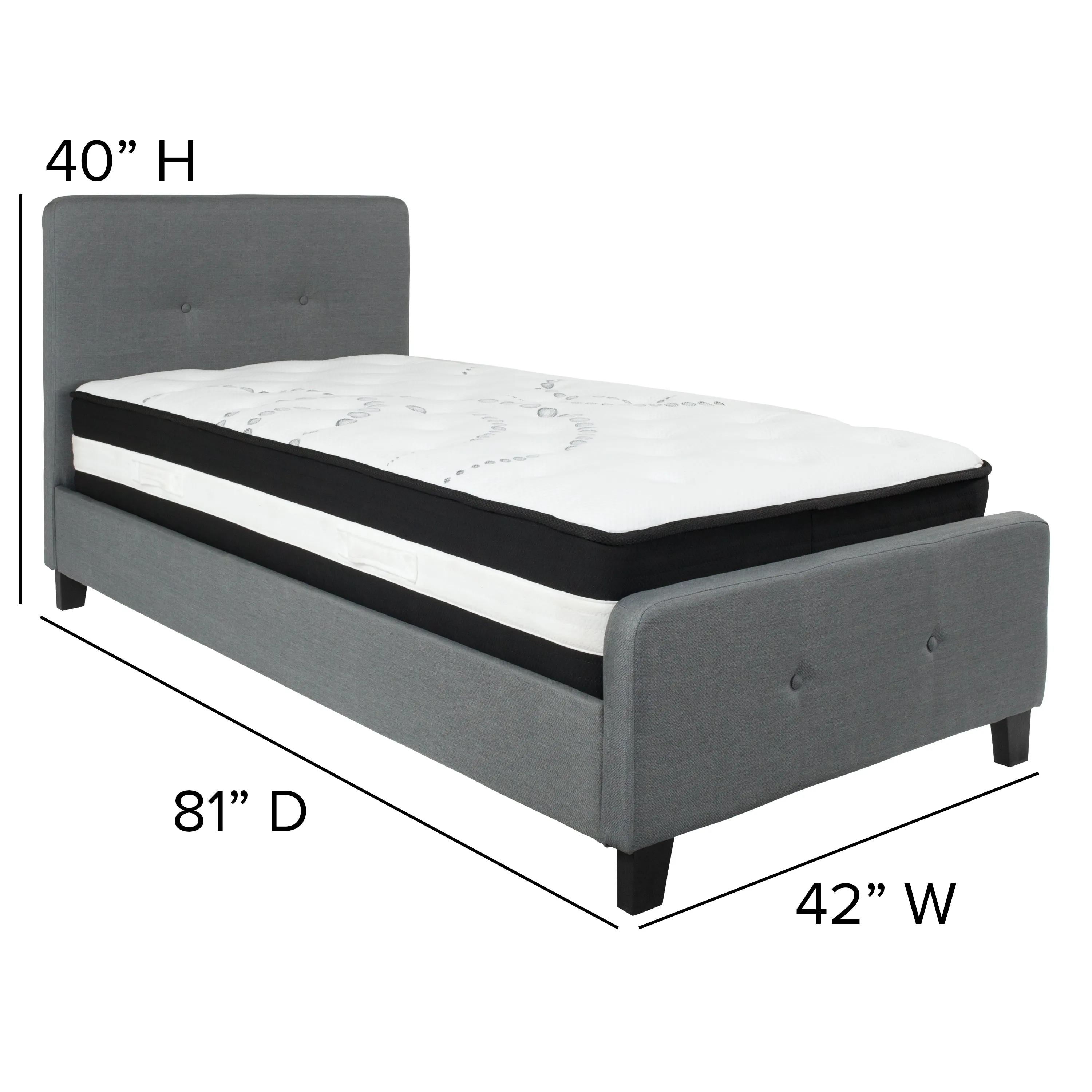 Twin Platform Bed Set-Gray HG-BM-29-GG