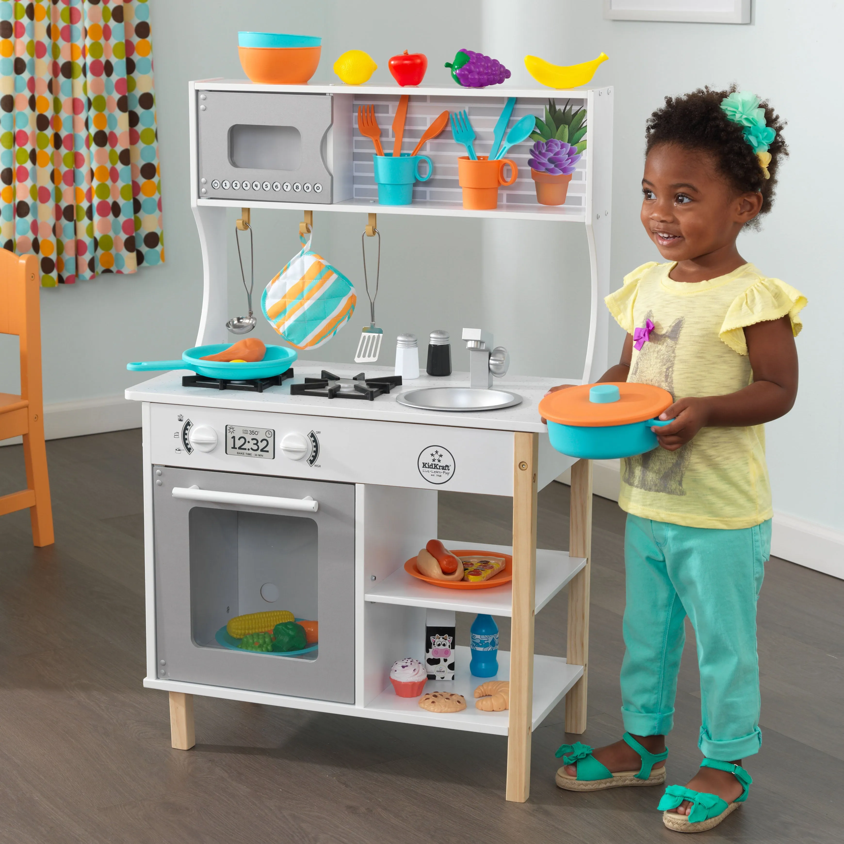 Wooden Play Kitchen Play Set with 38 Piece Accessory